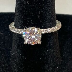 1CT Cert Moissanite Engagement Ring 18K White Gold Over S925 Silver | NIB